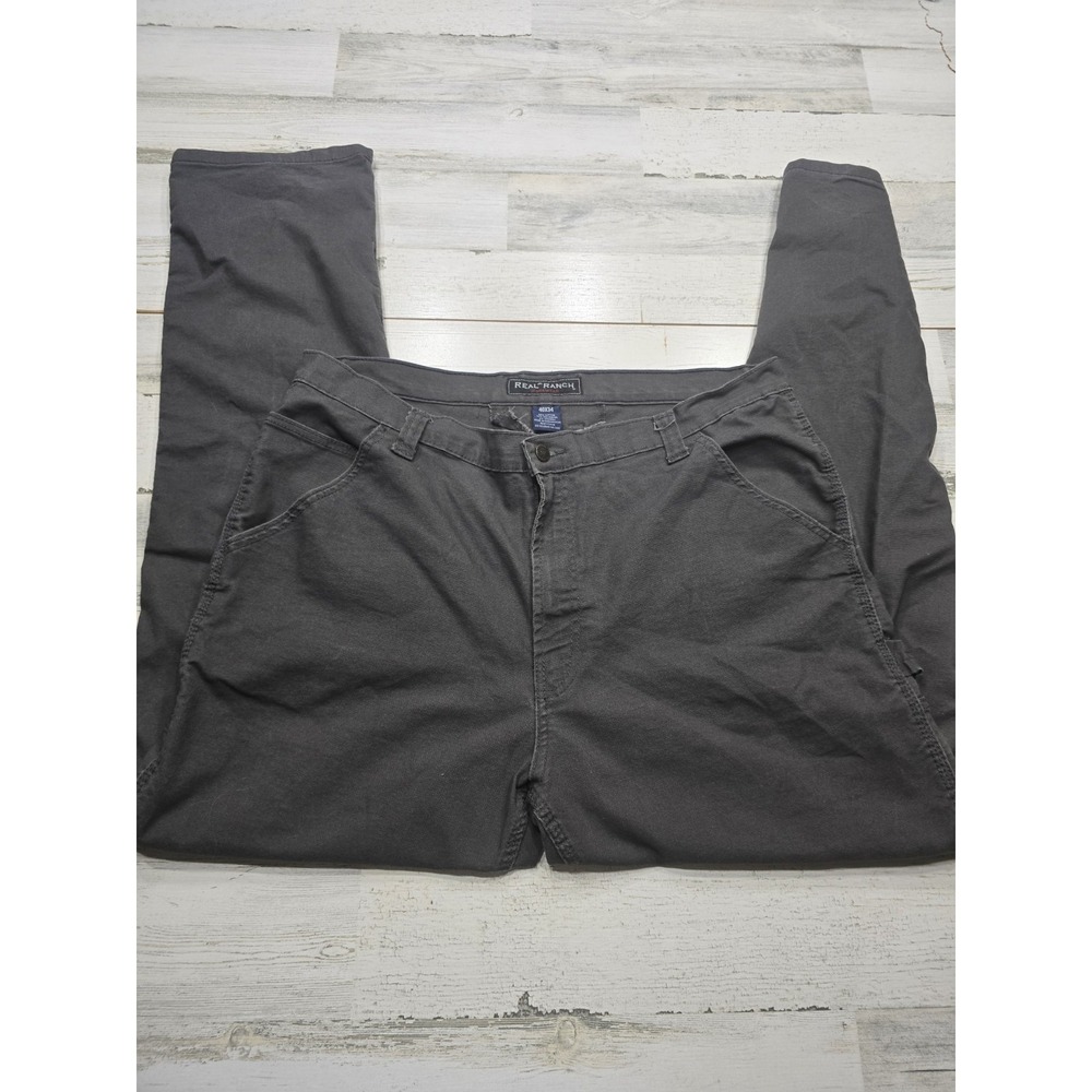 Real Ranch Workwear Mens Gray Carpenter Pants 40x34 Straight Leg Utility Canvas
